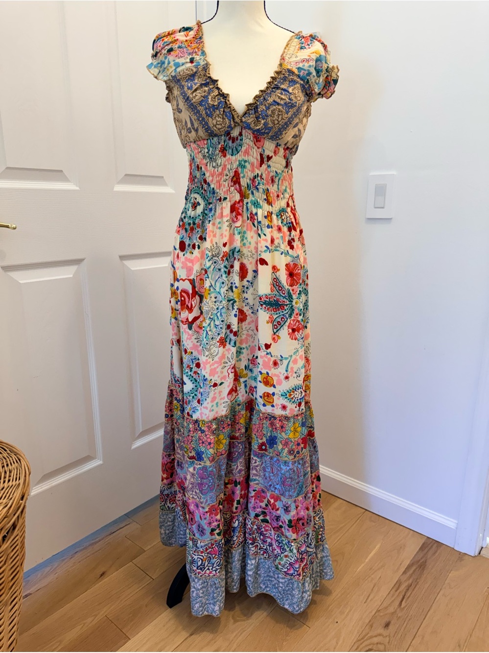 Gold & Silver Floral Patchwork Maxi Dress
